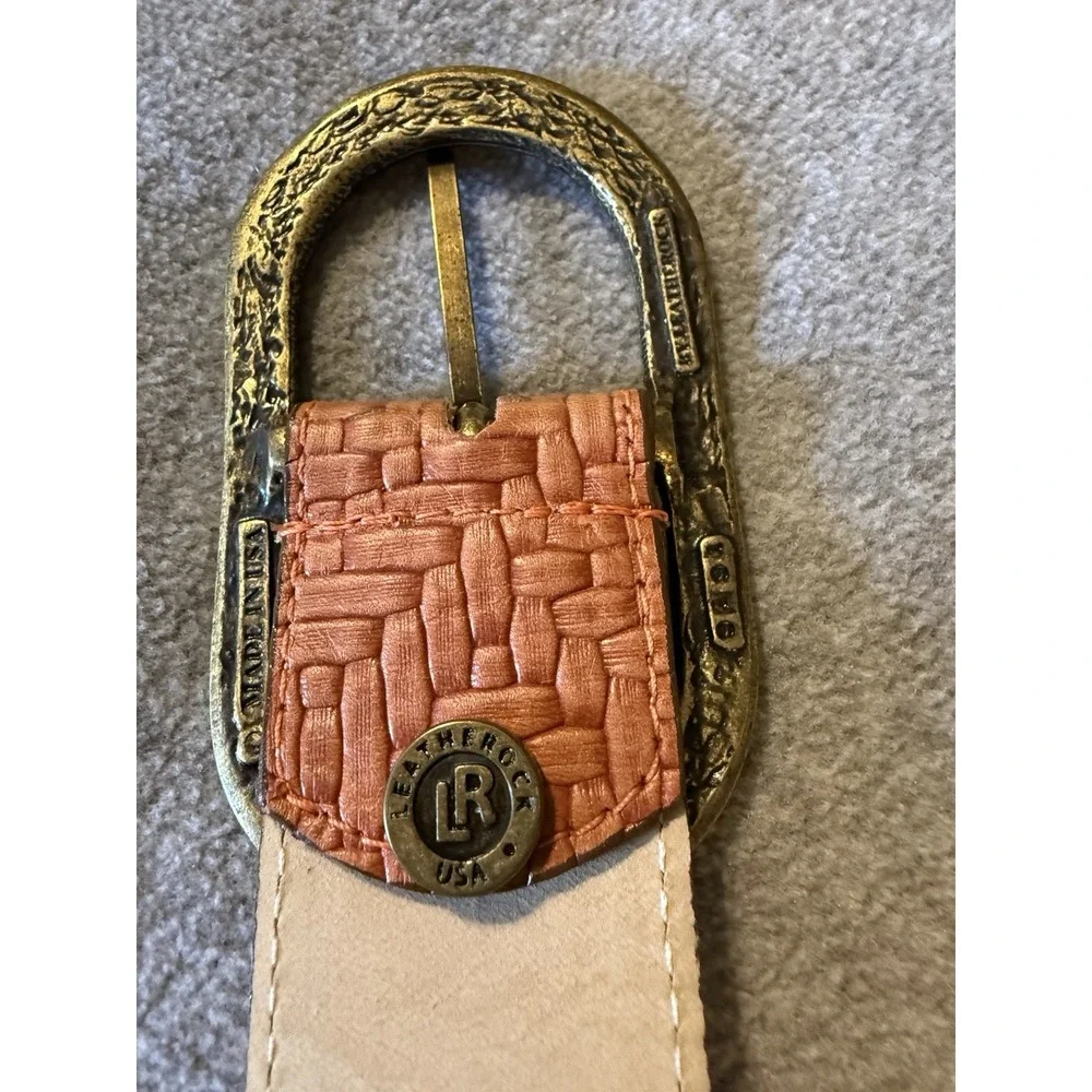 Leatherock Brown 9557 SZ 36 Leather Belt Brass Hammered Gold Buckle USA Western